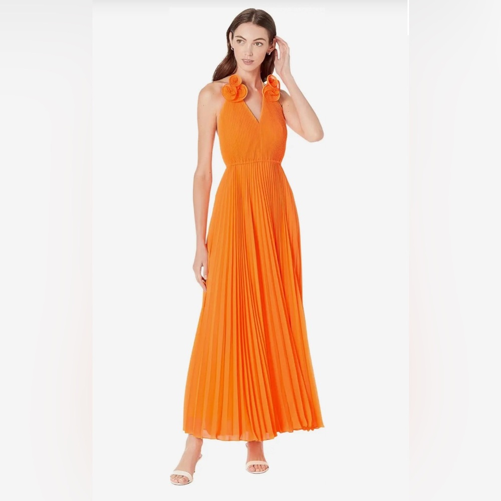 NWT** MILLY - Evie Pleated Dress in Tangerine